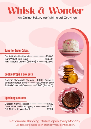 Free Creative Online Bakery Menu Template to Edit Online