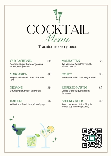 Free Classic Cocktail Menu for Bar Template to Edit Online