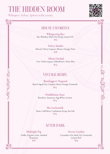 Free Aesthetic Speakeasy Cocktail Menu Template to Edit Online