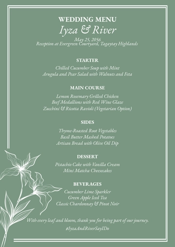 Free Greenery Wedding Menu Template to Edit Online