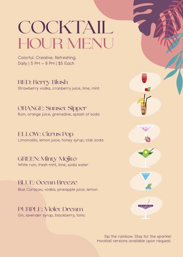 Free Colorful Cocktail Hour Menu Template to Edit Online
