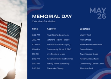 Free Memorial Day Calendar Template to Edit Online