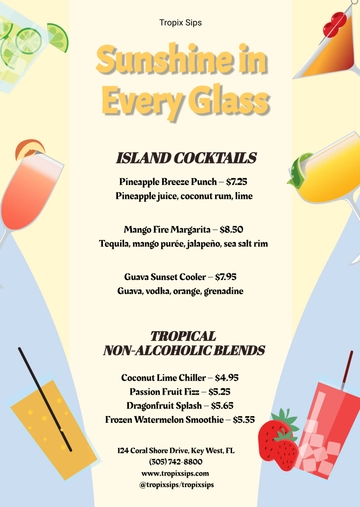 Free Tropical Drinks Menu Template to Edit Online