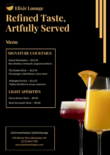 Free Elegant Drink Menu Template to Edit Online