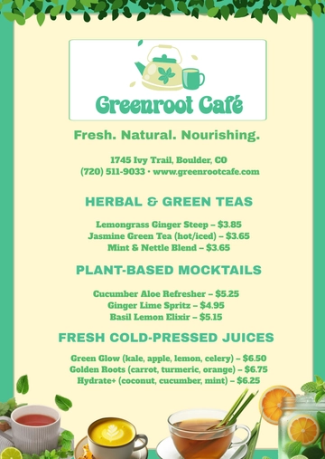 Free Greenery Drink Menu Template to Edit Online