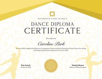 Free Yellow Dance Diploma Certificate Template to Edit Online
