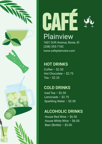 Free Simple Drink Menu List Template to Edit Online