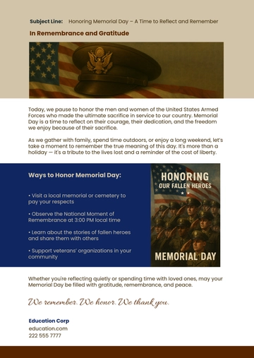 Free Memorial Day Email Template to Edit Online