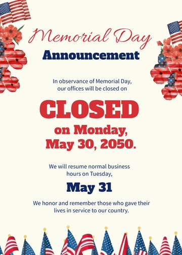 Free Announcement Memorial Day Template to Edit Online