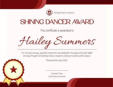 Free Red Dance Certificate for Girls Template to Edit Online