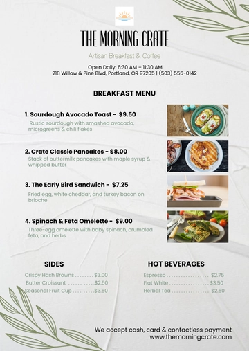 Free Minimalist Breakfast Food Menu Template to Edit Online