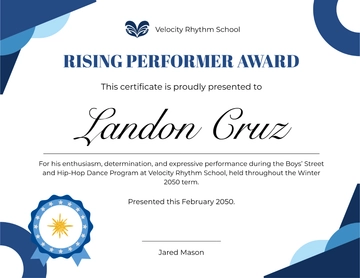 Free Blue Dance Certificate for Boys Template to Edit Online