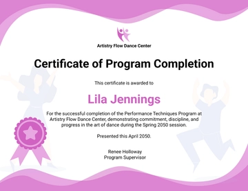 Free Dance Completion Certificate Template to Edit Online