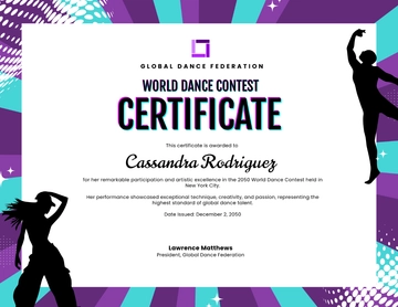 Free World Dance Contest Certificate Template to Edit Online