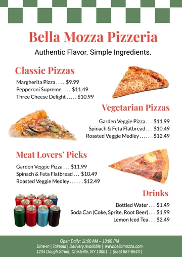 Free Simple Food Pizza Menu Template to Edit Online