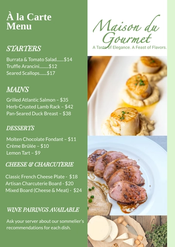 Free Professional Àla Carte Food Menu Template to Edit Online