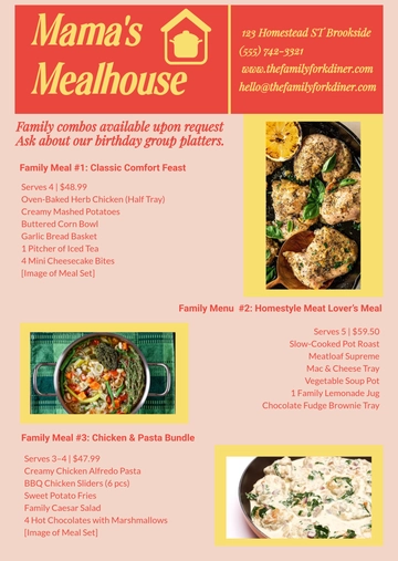 Free Editable Family Meal Food Menu Template to Edit Online
