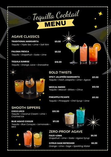 Free Tequila Cocktail Menu Design Template to Edit Online