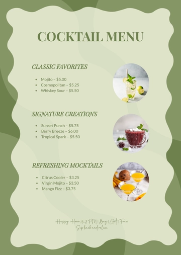 Free Cocktail Menu with Images Template to Edit Online