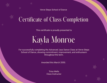Purple Dance Class Certificate Template