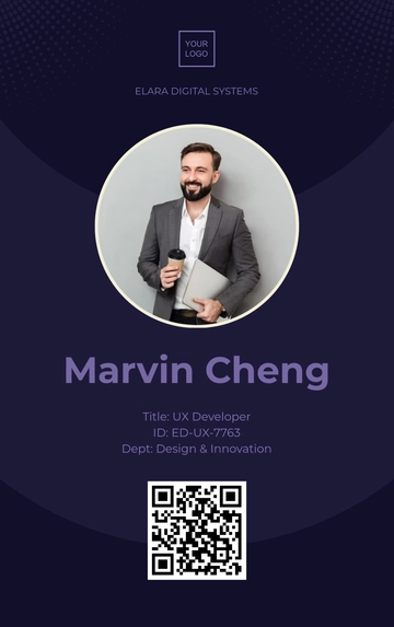 Free Employee ID Card with QR Code Template to Edit Online