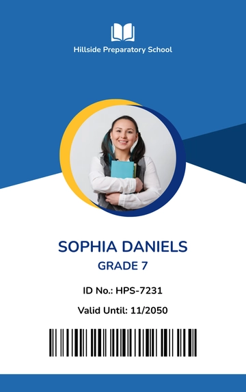 Free School ID Card Portrait Template to Edit Online