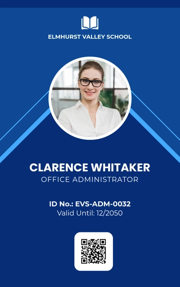 Free Blue School Office ID Card Template to Edit Online