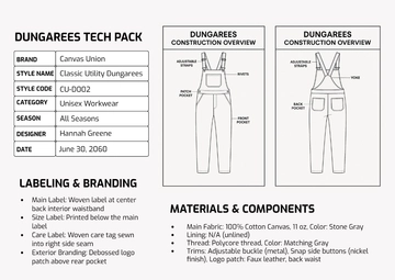 Free Dungarees Tech Pack Template to Edit Online