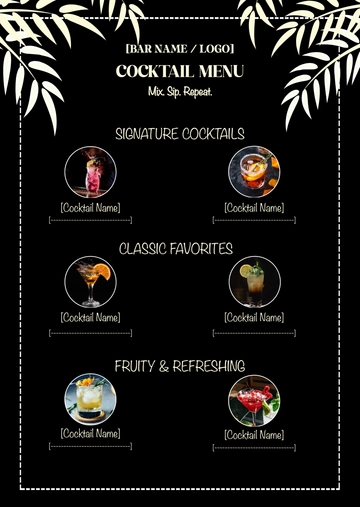 Free Blank Portrait Cocktail Menu Template to Edit Online