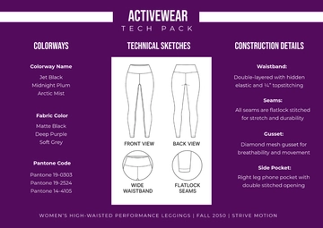Free Activewear Tech Pack Design Template to Edit Online