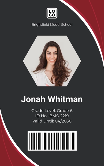 Free Red Visitor School ID Card Template to Edit Online