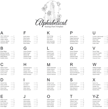 Free Alphabetical Seating Chart Template to Edit Online