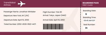Free First Class Airline Ticket Template to Edit Online