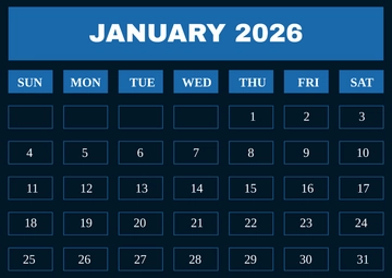 Free Modern January 2026 Unlined Calendar Template to Edit Online