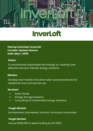Free Green One Page Startup Document Template to Edit Online