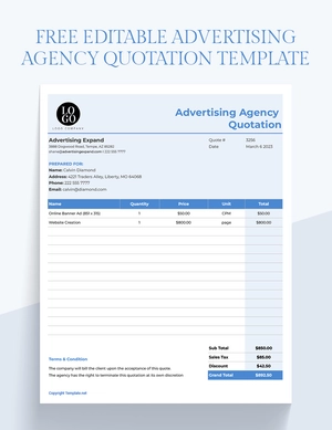 Editable Advertising Agency Quotation Template