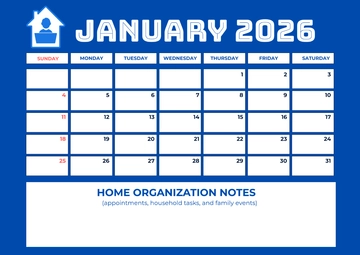 Free January 2026 Calendar for Home Template to Edit Online