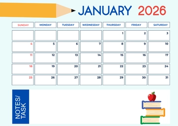 Free January 2026 Calendar for Students Template to Edit Online