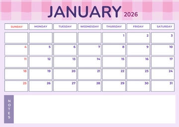 Free January 2026 Calendar with Notes Template to Edit Online