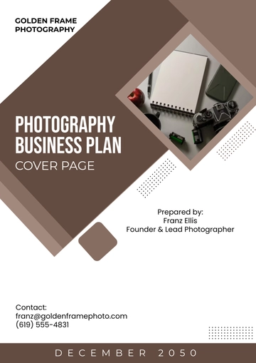 Free Photography Business Plan Cover Page Template to Edit Online