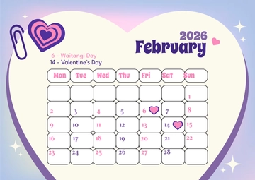 Free February 2026 New Zealand Calendar Template to Edit Online