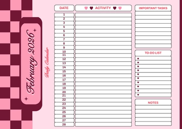 Free Aesthetic February 2026 Daily Calendar Template to Edit Online