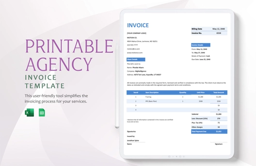 Printable Agency Invoice Template
