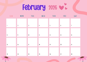 Free February 2026 Calendar for Kids Template to Edit Online