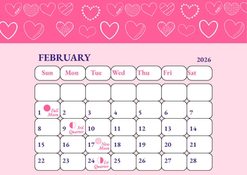 Free February 2026 Calendar with Moon Phases Template to Edit Online