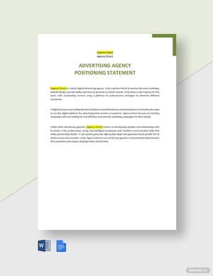 Advertising Agency Positioning Statement Template
