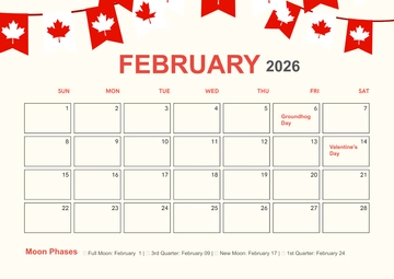 Free February 2026 Canada Calendar Template to Edit Online