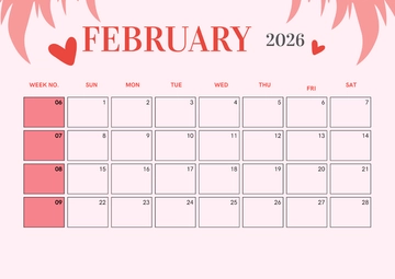 Free February 2026 Calendar with Week Numbers Template to Edit Online