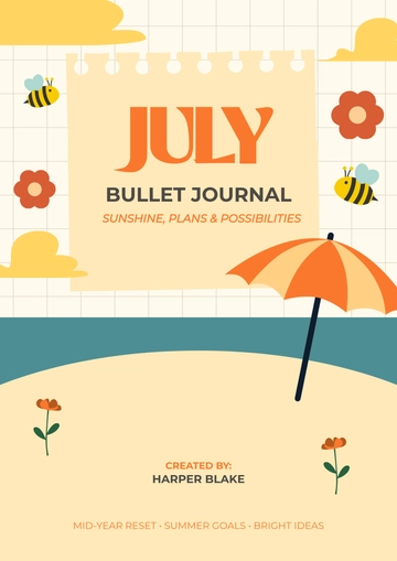 Free July Bullet Journal Cover Page Template to Edit Online