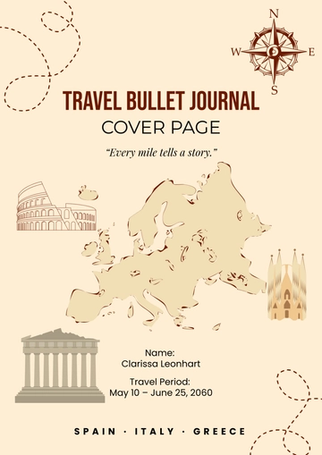 Free Travel Bullet Journal Cover Page Template to Edit Online